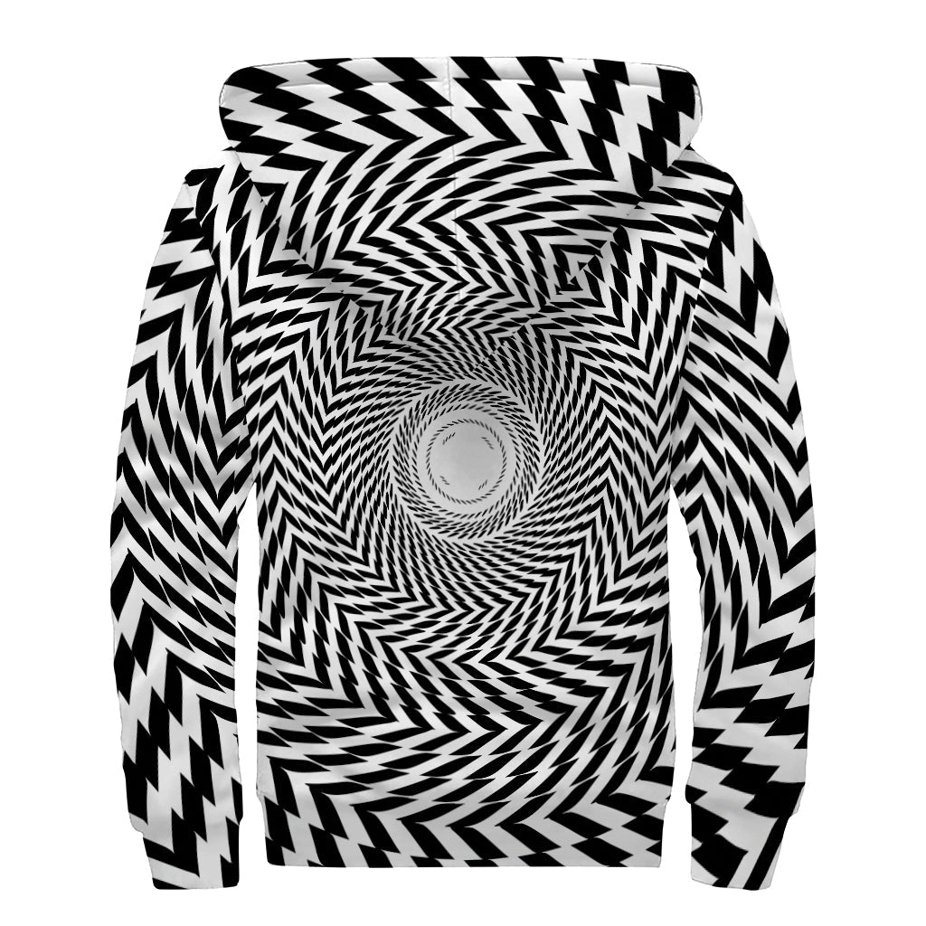 Spiral Illusory Motion Print Sherpa Lined Zip Up Hoodie For Boho Hippie Autism