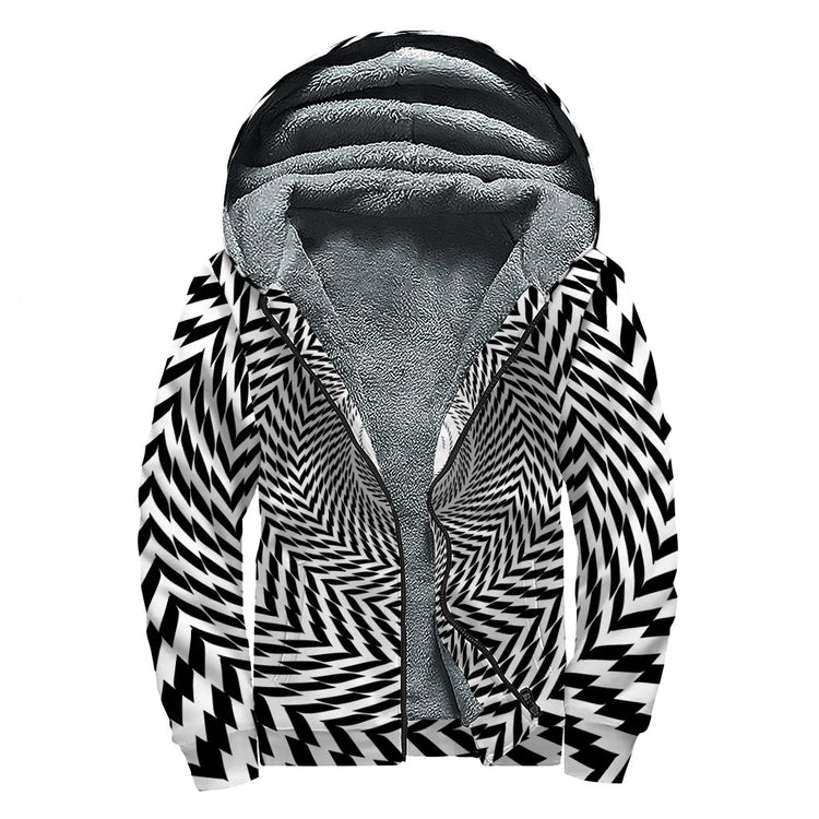 Spiral Illusory Motion Print Sherpa Lined Zip Up Hoodie For Boho Hippie Autism