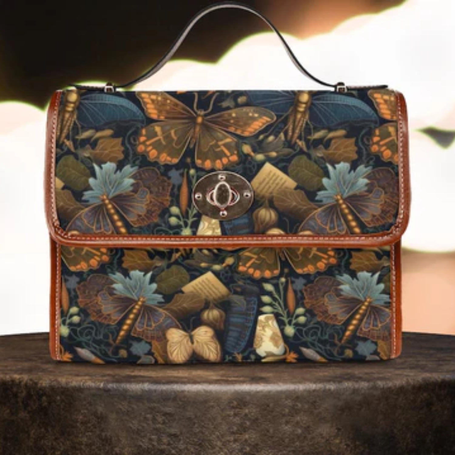 Dark Academia Moth Canvas Witchy Satchel Bag For Boho Hippie