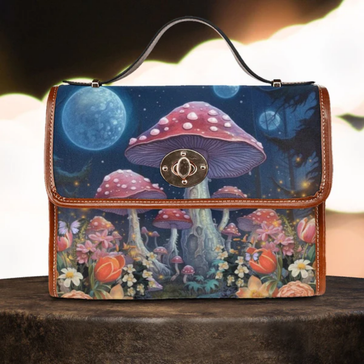 Mushroom Witch Canvas Satchel Bag For Boho Hippie