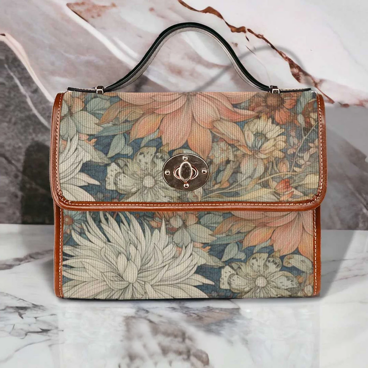 Women Japanese Watercolor Floral Witchy Satchel Handbag For Boho Hippie