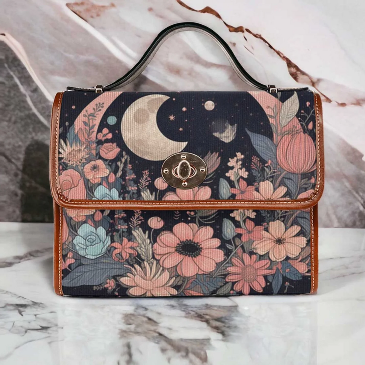 Women Floral Moon Ritual Witchy Satchel Bag For Boho Hippie