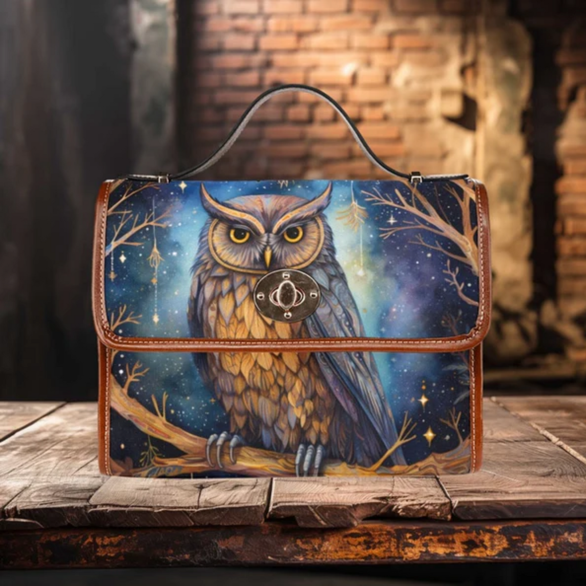 Owl Abstract Retro Witchy Satchel Bag For Boho Hippie