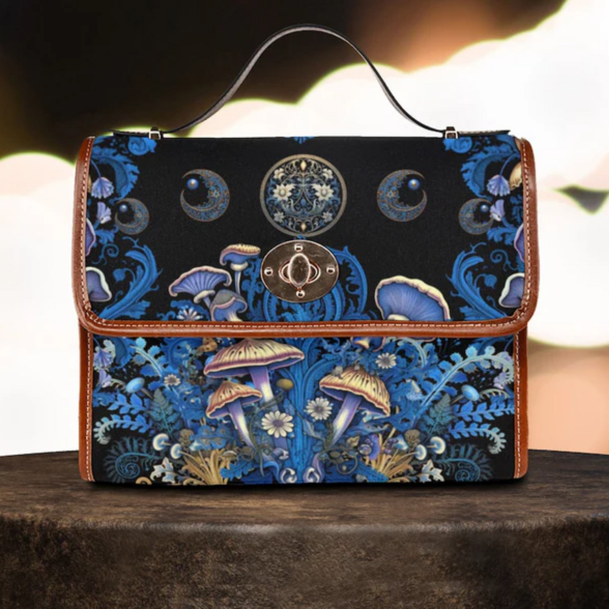 Mushroom Moon Phase Witchy Satchel Bag For Boho Hippie