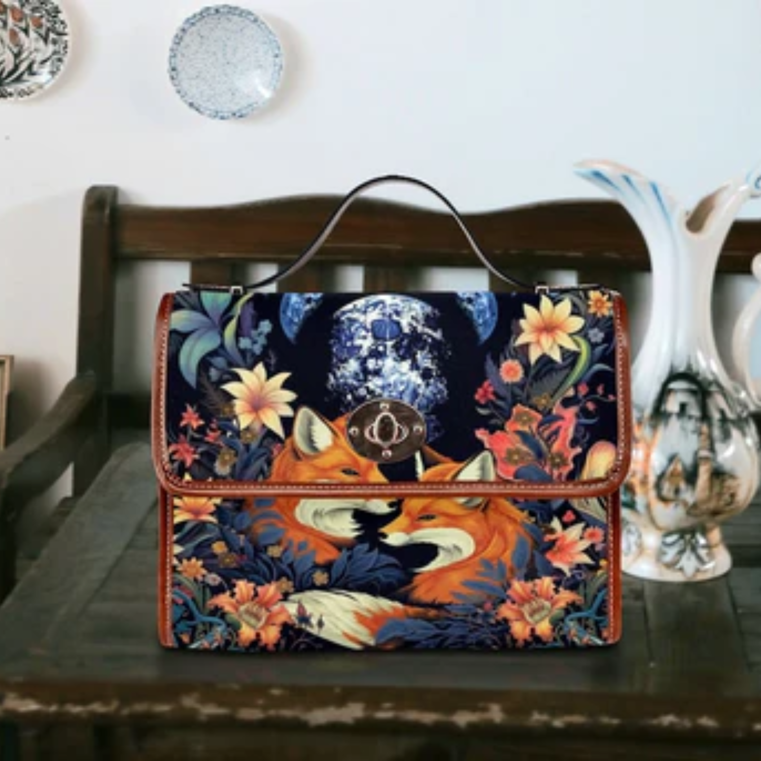 Cottagecore Whimsical Fox Witchy Satchel Bag For Boho Hippie