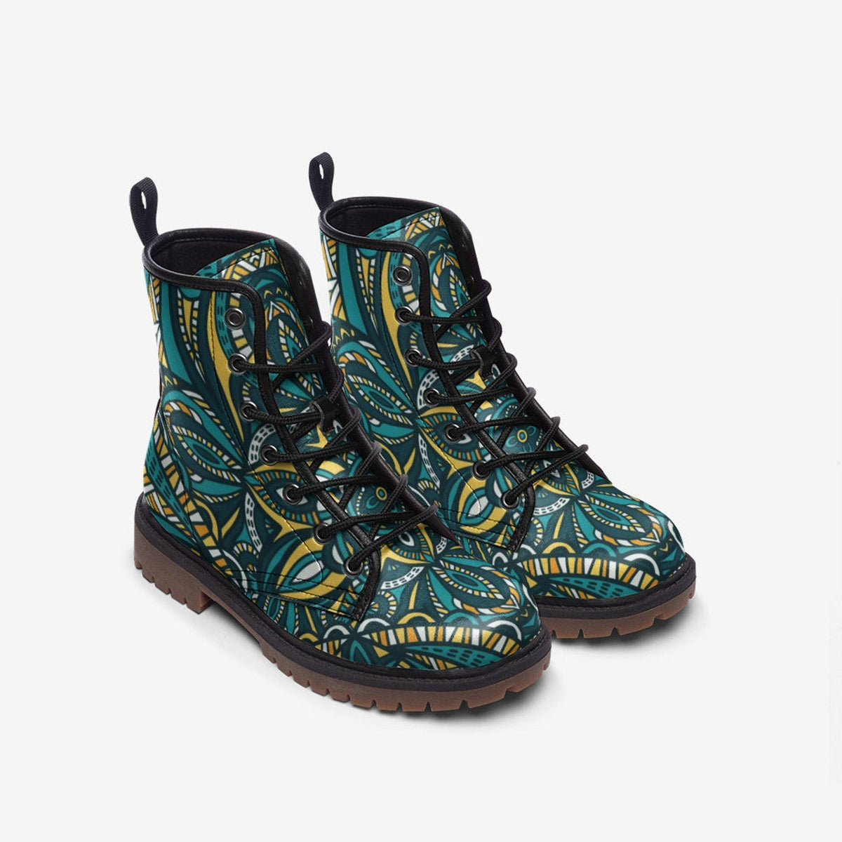 Hippie Art Zone - Tribal Mandala Vegan Leather Boots, Mandala All Season Boots For Hippies