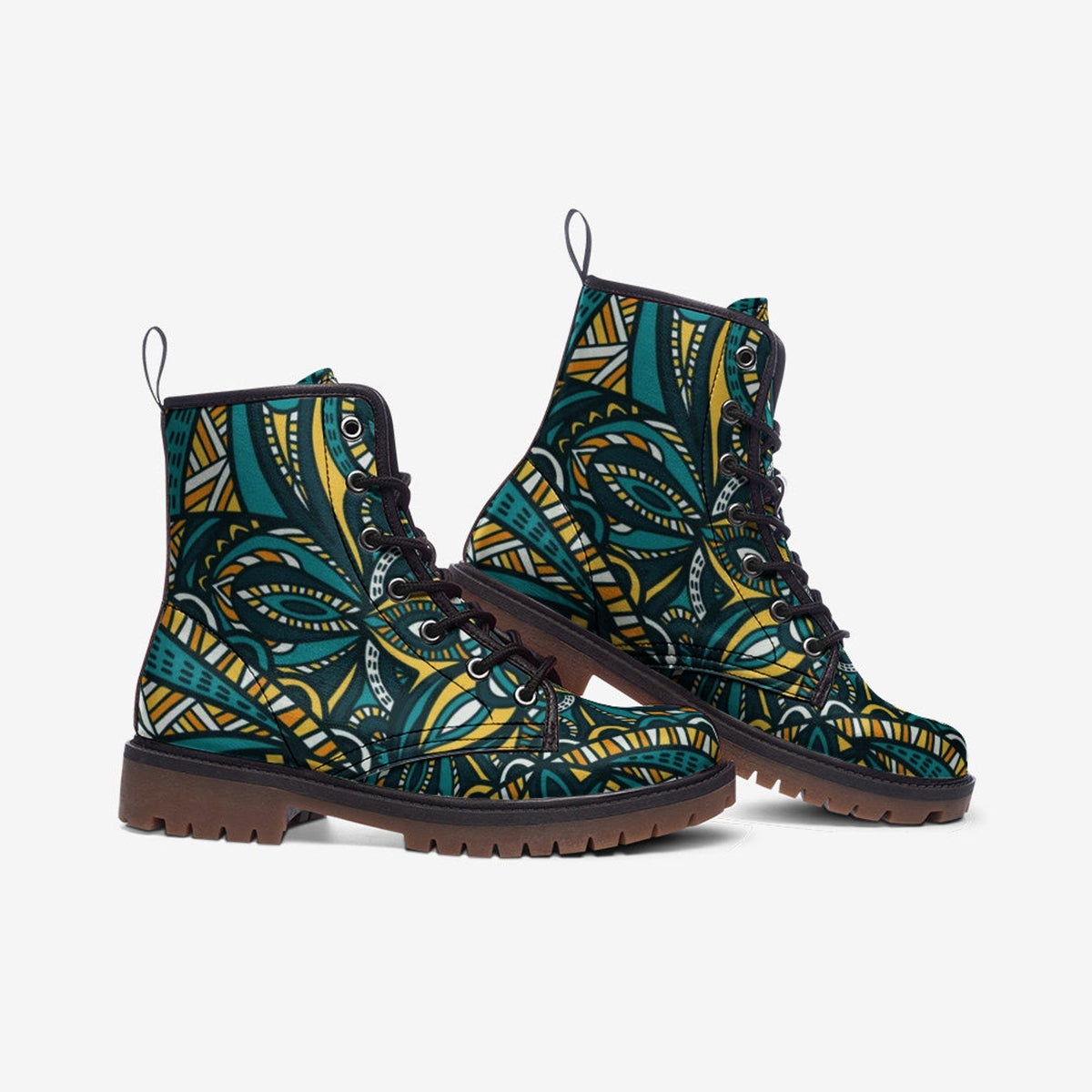 Hippie Art Zone - Tribal Mandala Vegan Leather Boots, Mandala All Season Boots For Hippies