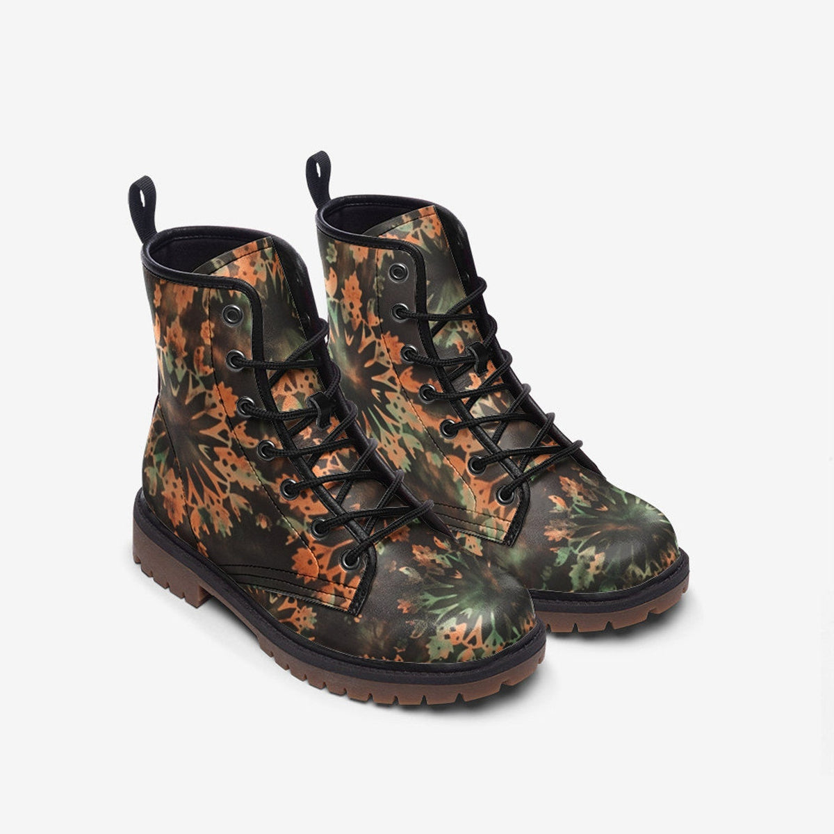 Hippie Art Zone - Vampire Art Tie-Dye Hippie Boho Festival Vegan Leather Unisex Combat Boots For Hippies