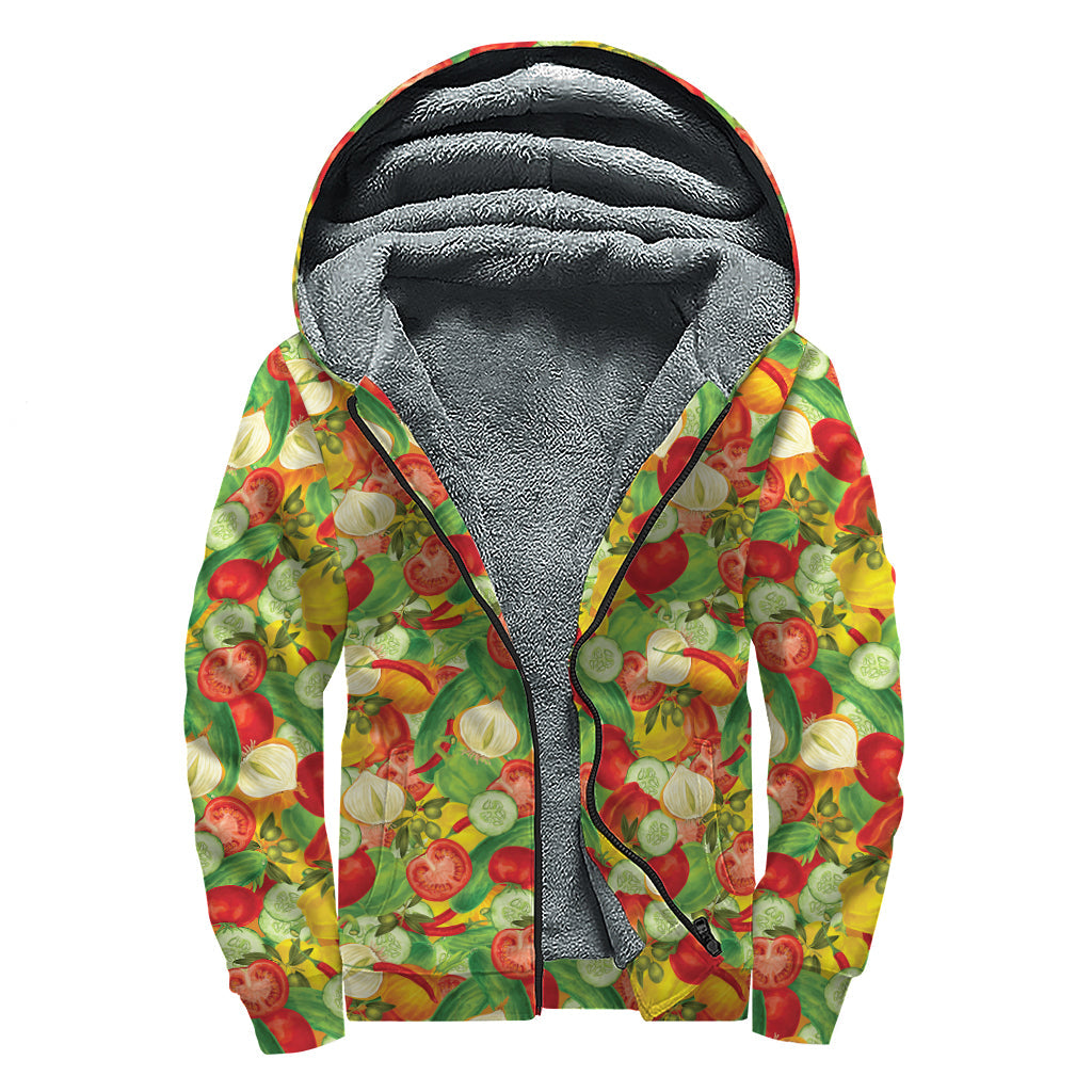 Vegan Pattern Print Sherpa Lined Zip Up Hoodie For Boho Hippie Autism