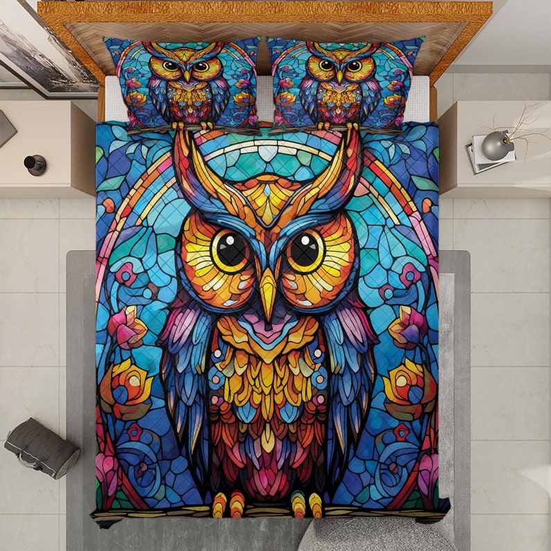 Hippie Art Zone - Vintage Abstract Wildlife Owl Quilt Bedding Set For Hippie