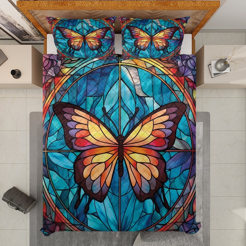 Hippie Art Zone - Vintage Butterfly Christmas Quilt Bedding Set For Hippies