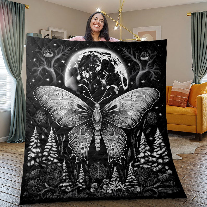 Hippie Art Zone - Vintage Butterfly and Moon Quilt Bedding Set For Hippie