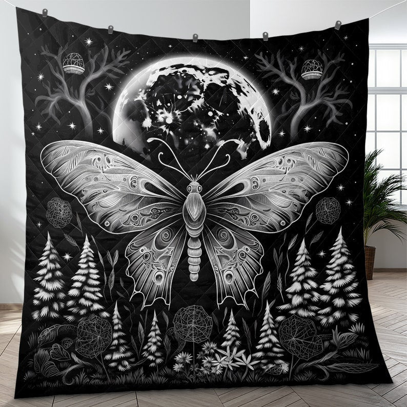Hippie Art Zone - Vintage Butterfly and Moon Quilt Bedding Set For Hippie