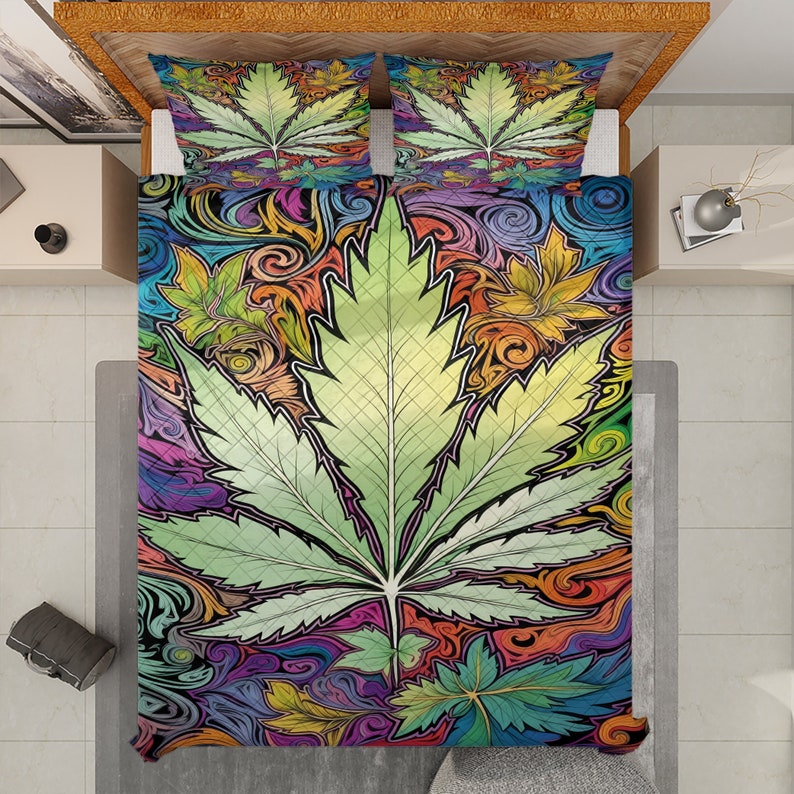 Hippie Art Zone - Vintage Cannabis Weed Christmas Quilt Bedding Set For Hippies