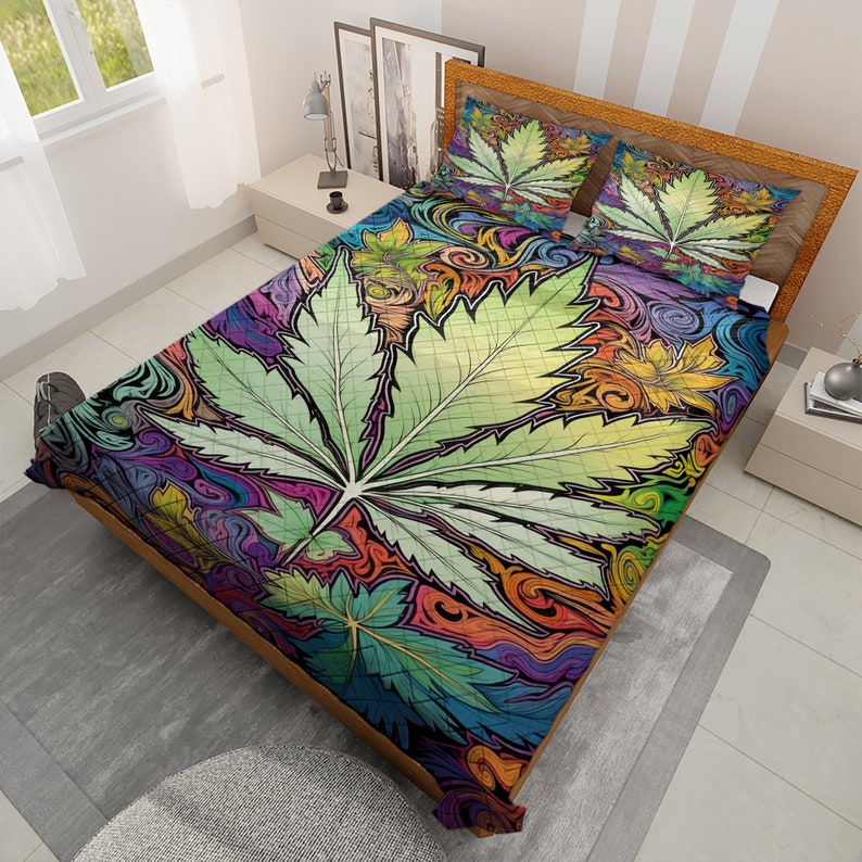 Hippie Art Zone - Vintage Cannabis Weed Christmas Quilt Bedding Set For Hippies