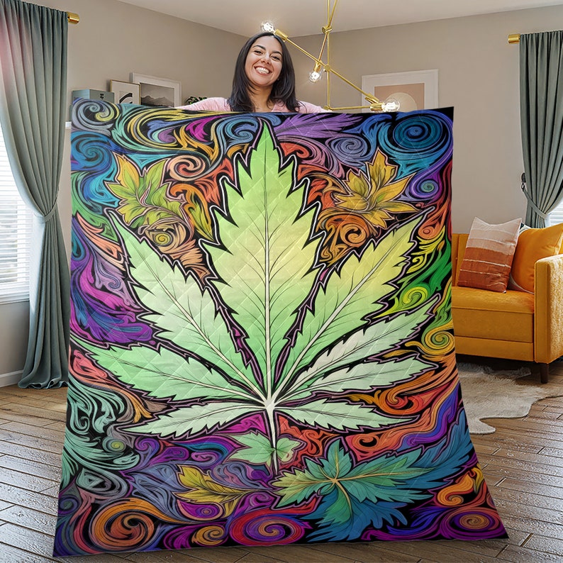 Hippie Art Zone - Vintage Cannabis Weed Christmas Quilt Bedding Set For Hippies