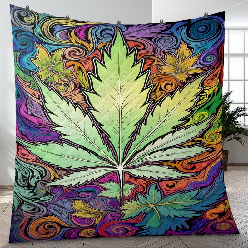 Hippie Art Zone - Vintage Cannabis Weed Christmas Quilt Bedding Set For Hippies