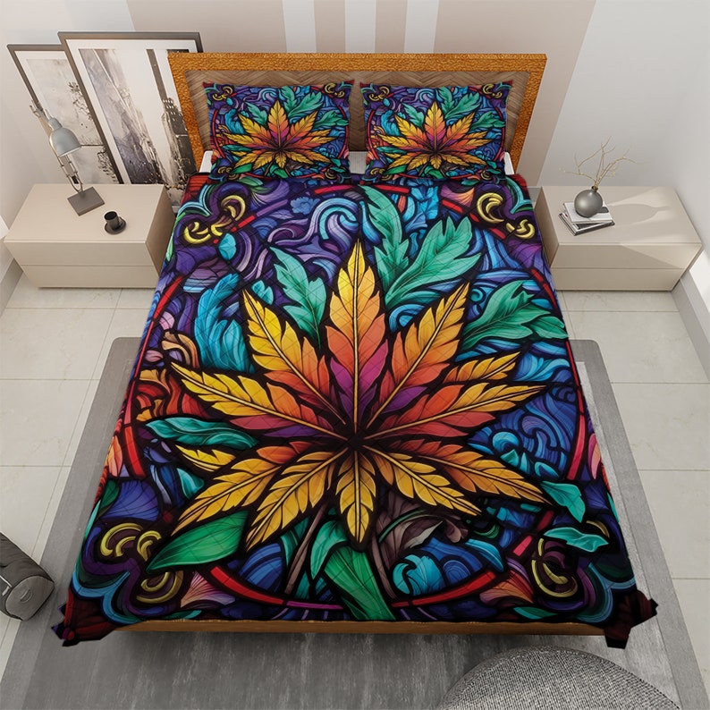Hippie Art Zone - Vintage Cannabis Weed Hippie Style Christmas Quilt Bedding Set