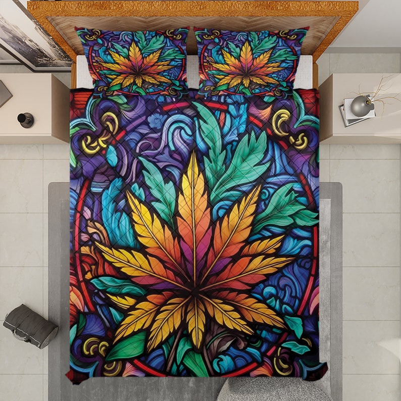 Hippie Art Zone - Vintage Cannabis Weed Hippie Style Christmas Quilt Bedding Set