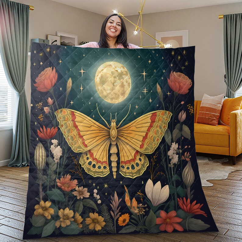 Hippie Art Zone - Vintage Celestial Moon Butterfly Quilt Bedding Set For Hippie