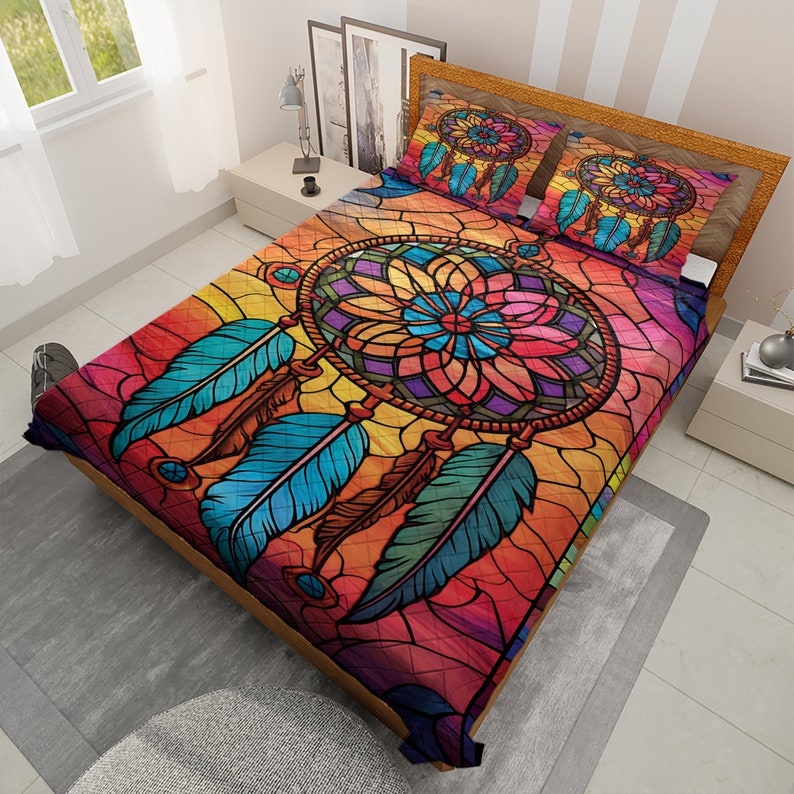 Hippie Art Zone - Vintage Dreamcatcher Christmas Quilt Bedding Set For Hippies