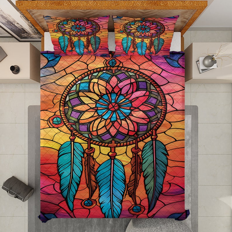 Hippie Art Zone - Vintage Dreamcatcher Christmas Quilt Bedding Set For Hippies