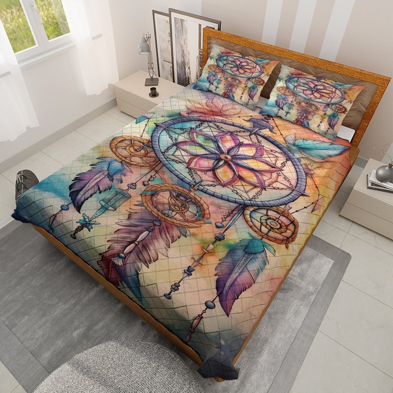 Hippie Art Zone - Vintage Dreamcatcher Holiday Quilt Set For Hippies