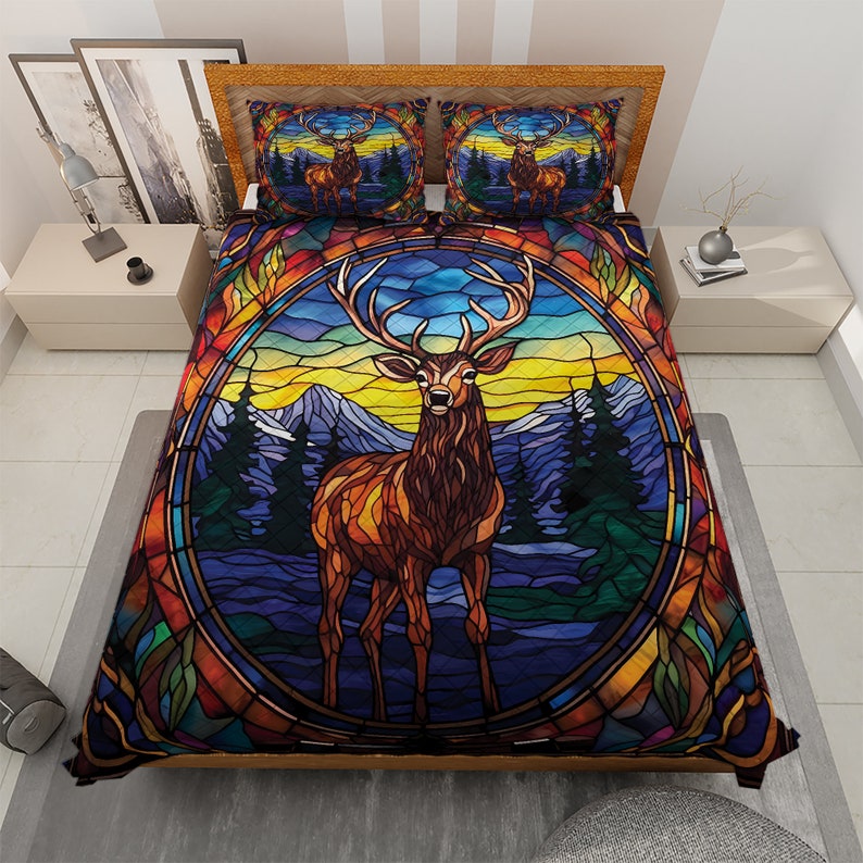 Hippie Art Zone - Vintage Reindeer Christmas Quilt Bedding Set For Hippie