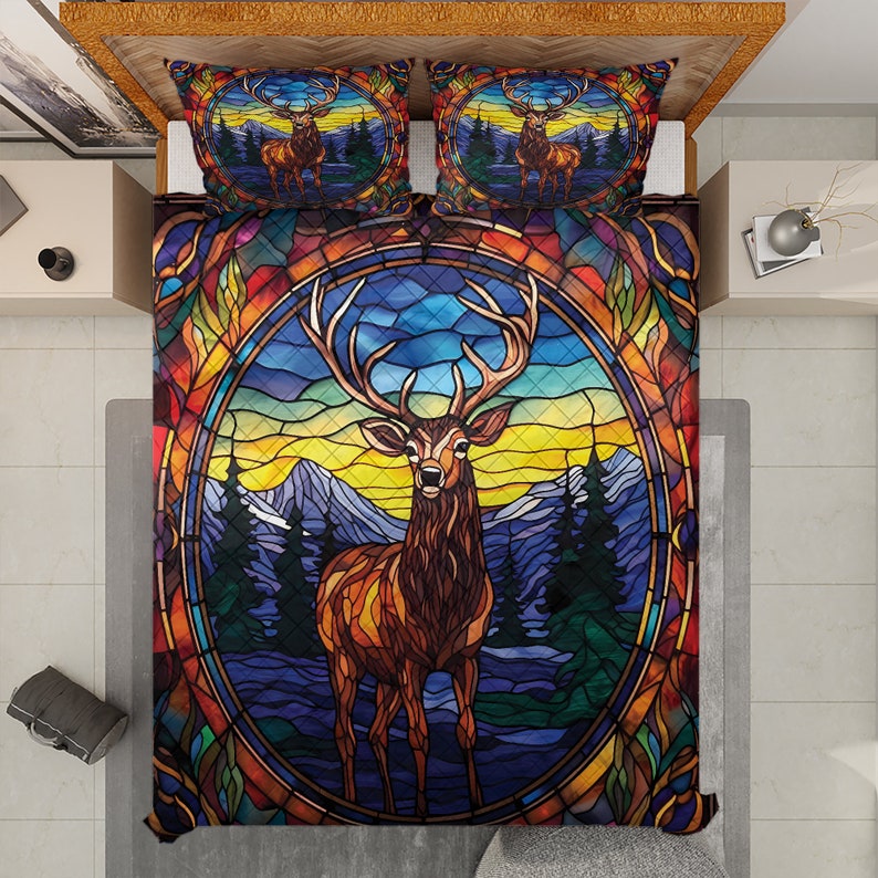 Hippie Art Zone - Vintage Reindeer Christmas Quilt Bedding Set For Hippie