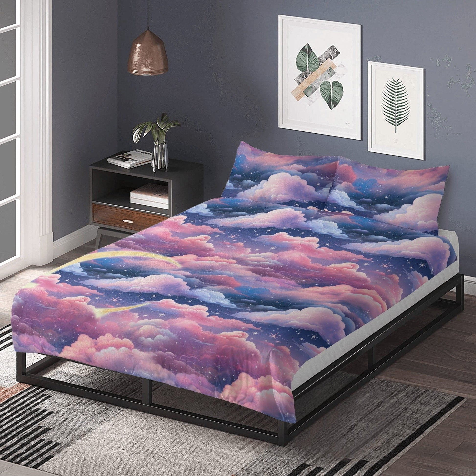 Whimsigoth Fantasy Pink Cloud 3 Pcs Beddings For Hippies