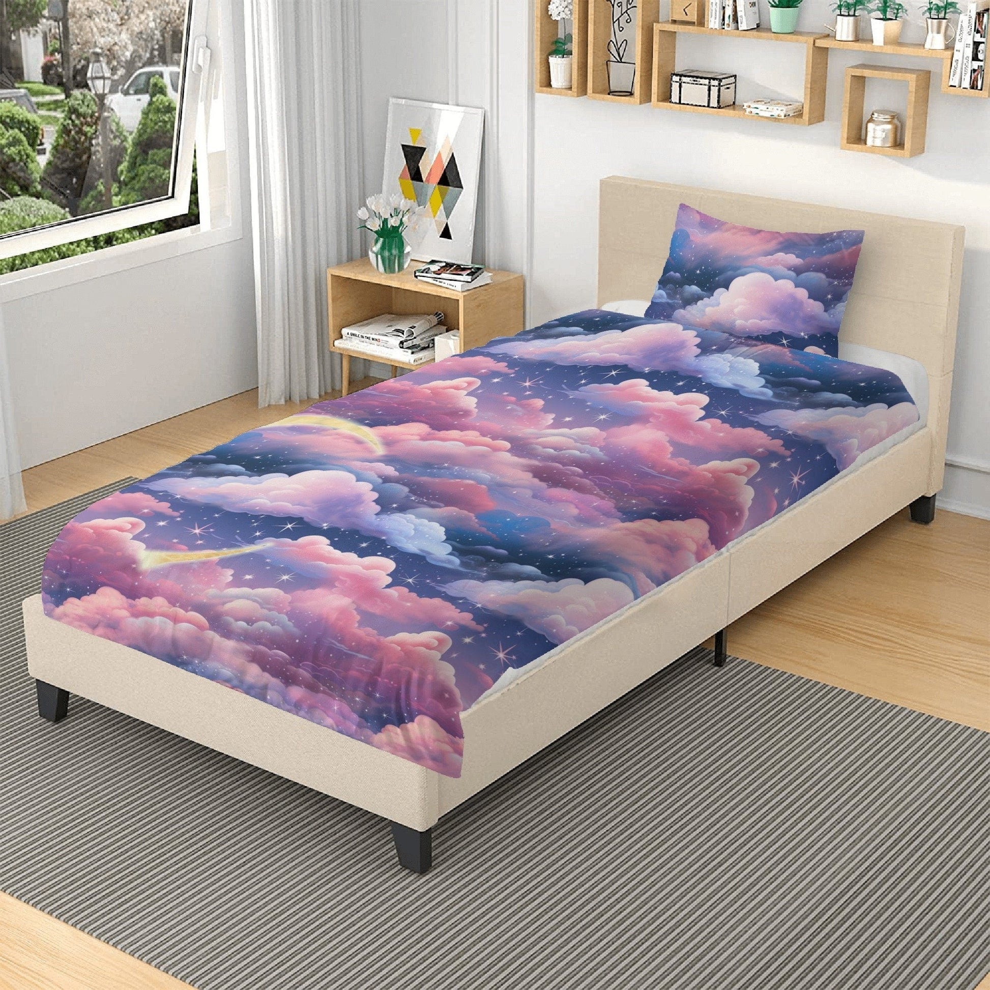 Whimsigoth Fantasy Pink Cloud 3 Pcs Beddings For Hippies