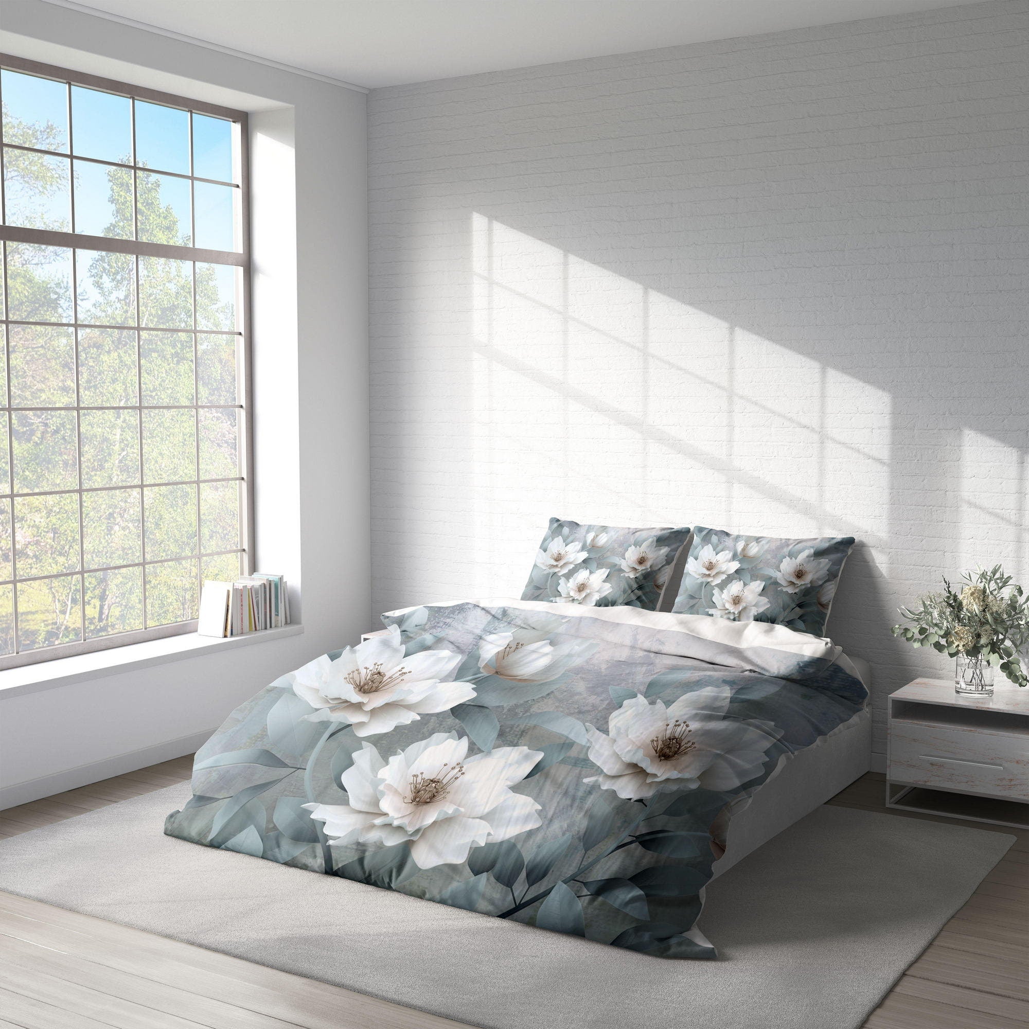 White Flowers 3 Pcs Beddings For Hippies