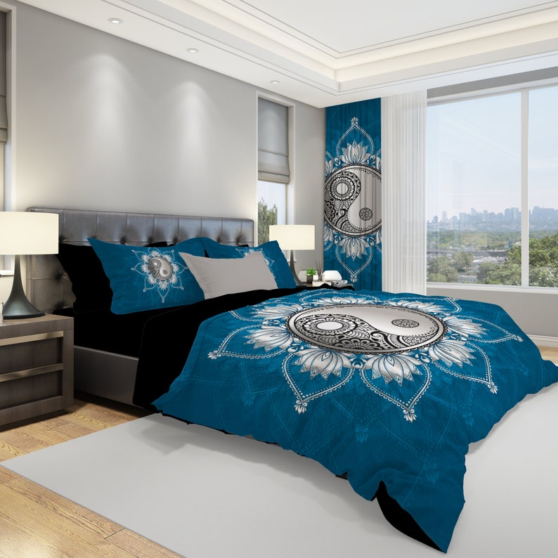 Hippie Art Zone - Yin Yang And Lotus Bedding Set For Hippies