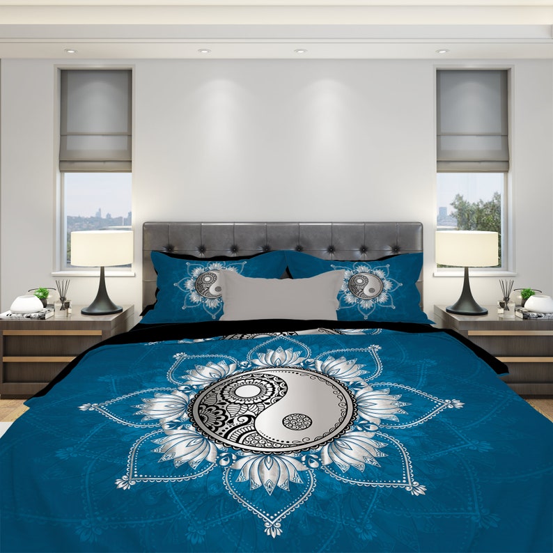 Hippie Art Zone - Yin Yang And Lotus Bedding Set For Hippies