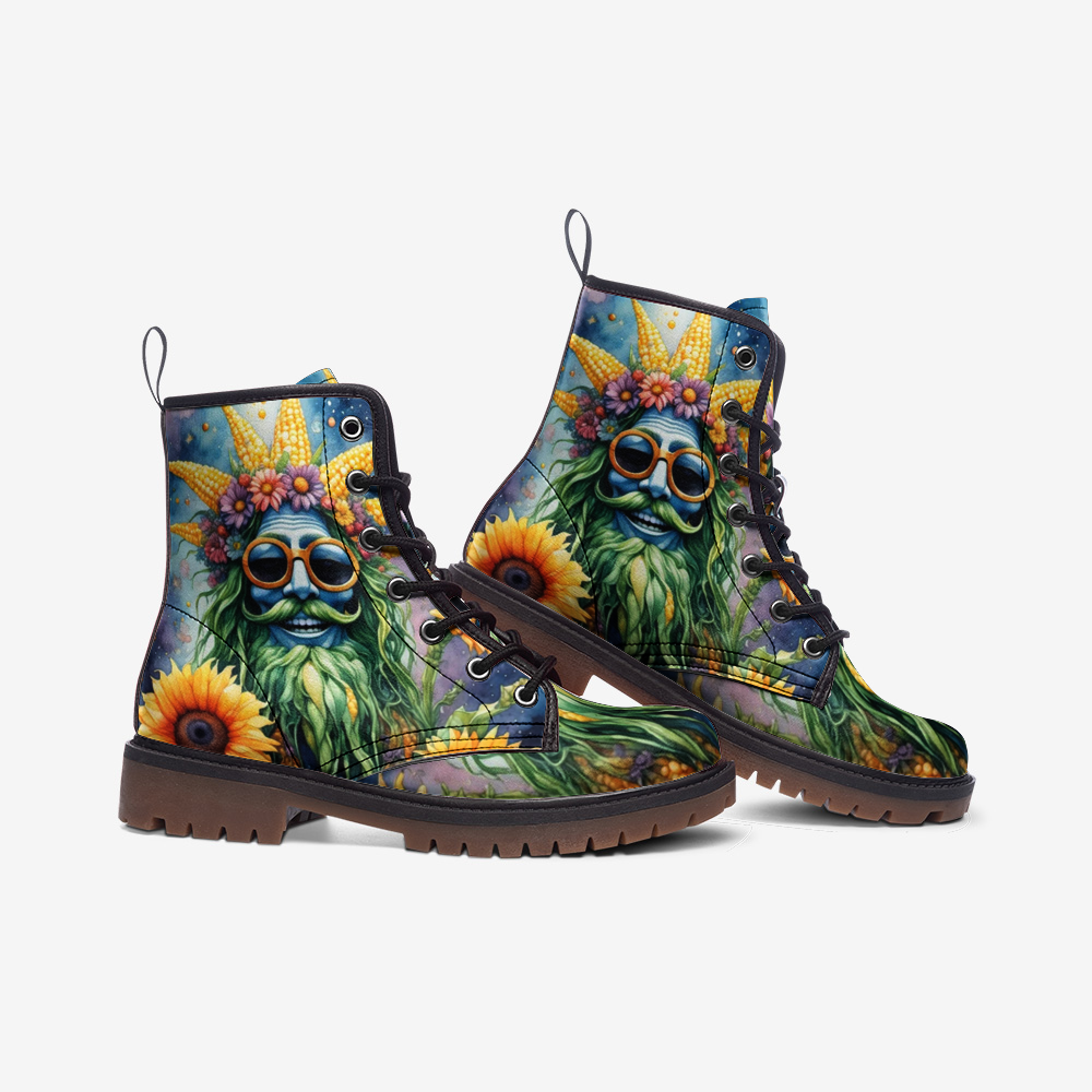 Hippie Art Zone - Green Beard Hippie Guy Casual Leather Lightweight Boots For Hippies