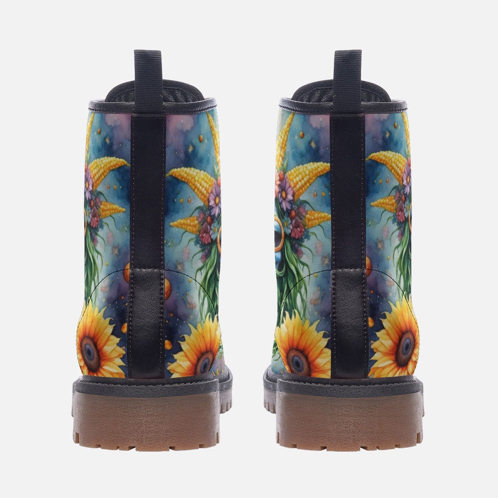 Hippie Art Zone - Green Beard Hippie Guy Casual Leather Lightweight Boots For Hippies