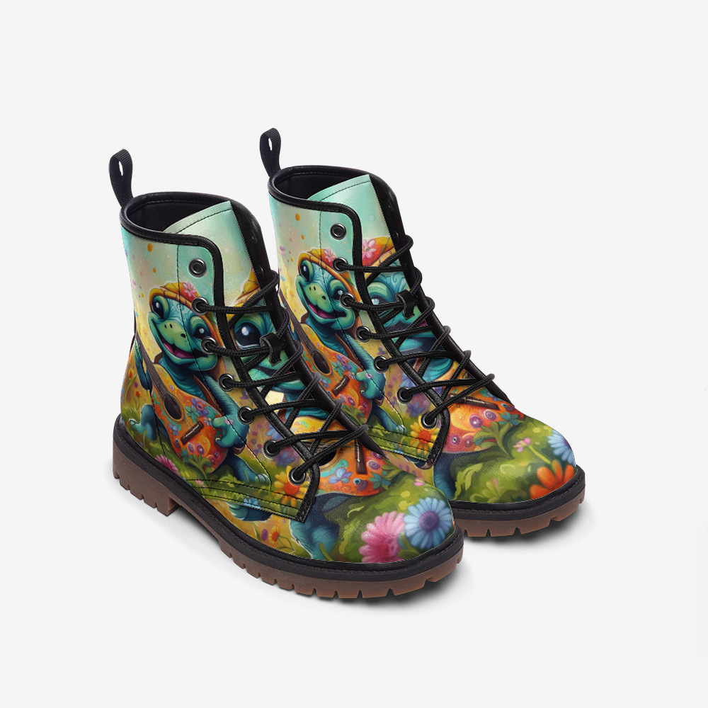 Hippie Art Zone - Hippie Style Turtle With Guitar Casual Leather Lightweight Boots For Hippies