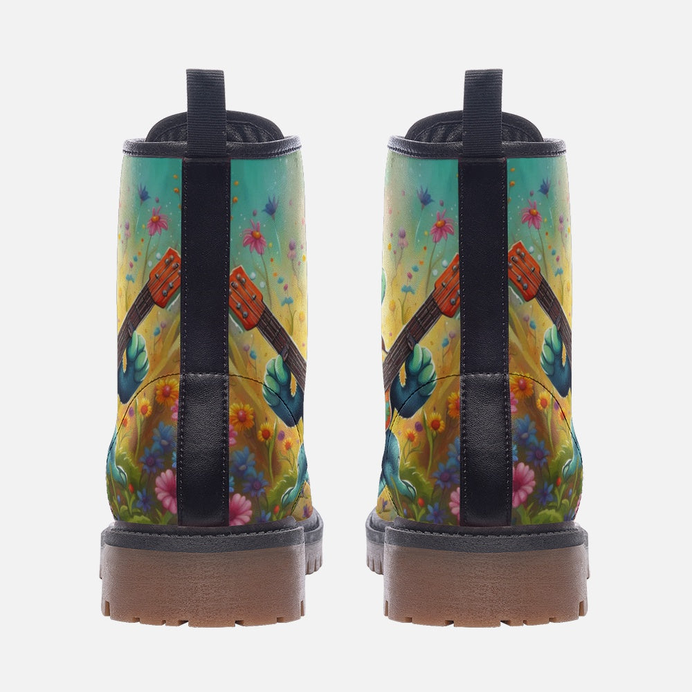 Hippie Art Zone - Hippie Style Turtle With Guitar Casual Leather Lightweight Boots For Hippies