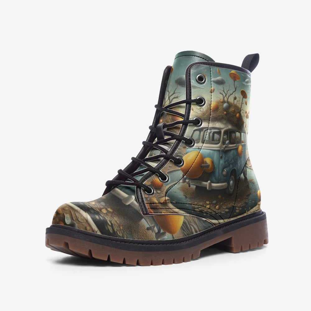 Hippie Art Zone - Road Trippin&#39; with Hippie Van Casual Leather Lightweight Boots for Adventurous Souls