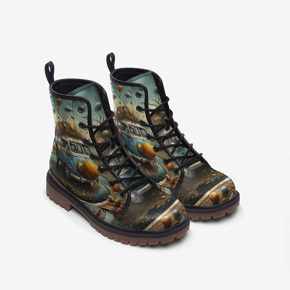 Hippie Art Zone - Road Trippin&#39; with Hippie Van Casual Leather Lightweight Boots for Adventurous Souls