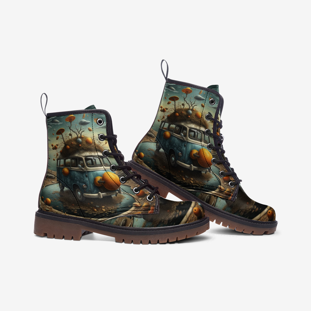 Hippie Art Zone - Road Trippin&#39; with Hippie Van Casual Leather Lightweight Boots for Adventurous Souls