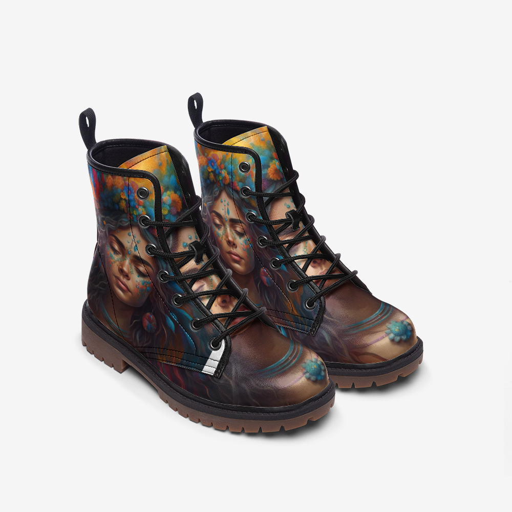 Hippie Art Zone - Boho Woman Portrait Casual Leather Lightweight Boots For Hippies