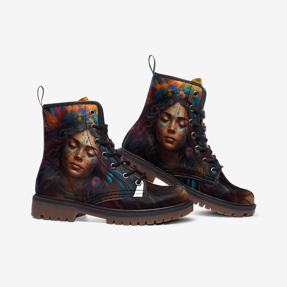 Hippie Art Zone - Boho Woman Portrait Casual Leather Lightweight Boots For Hippies