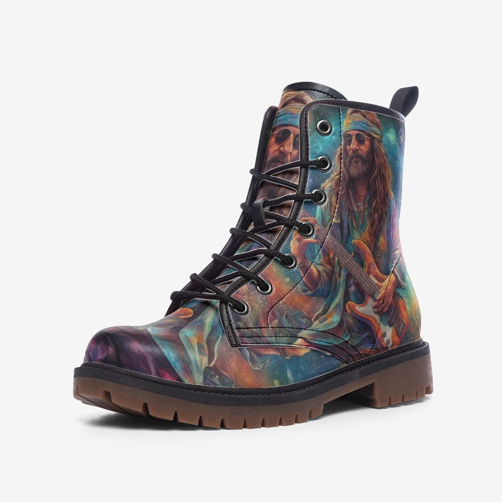 Hippie Art Zone - Hippie Guitarist Casual Leather Lightweight Boots For Hippies