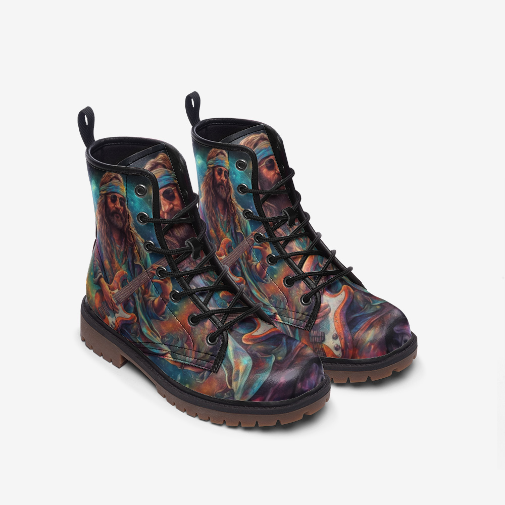 Hippie Art Zone - Hippie Guitarist Casual Leather Lightweight Boots For Hippies