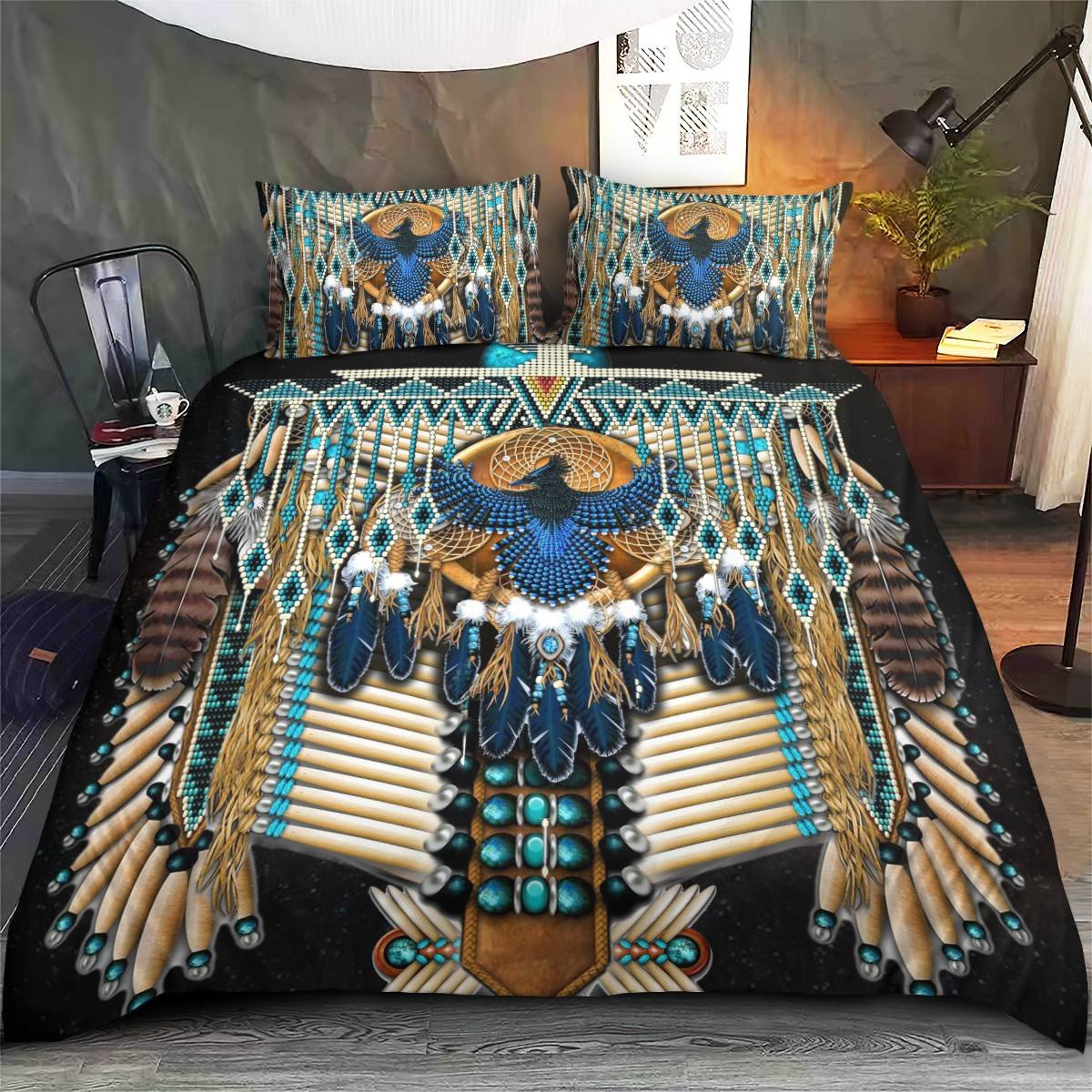 hippieartzone - Native American Bird Pattern Bedding Set