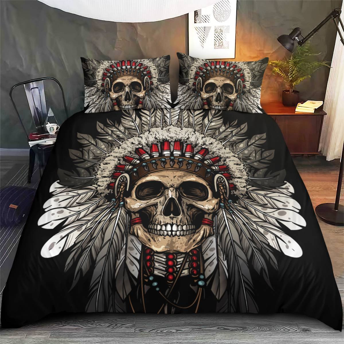 hippieartzone - Native American Skull Pattern Bedding Set