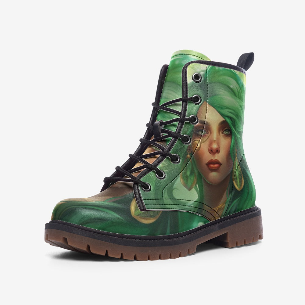 Hippie Art Zone - Green Hair Girl, Blend With The Nature Casual Leather Lightweight Boots For Hippies