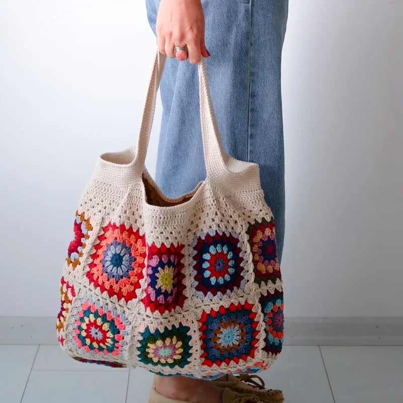 hippieartzone - Vintage Crochet Granny Shoulder Tote Bag Women Boho Chic Hippie Handbags