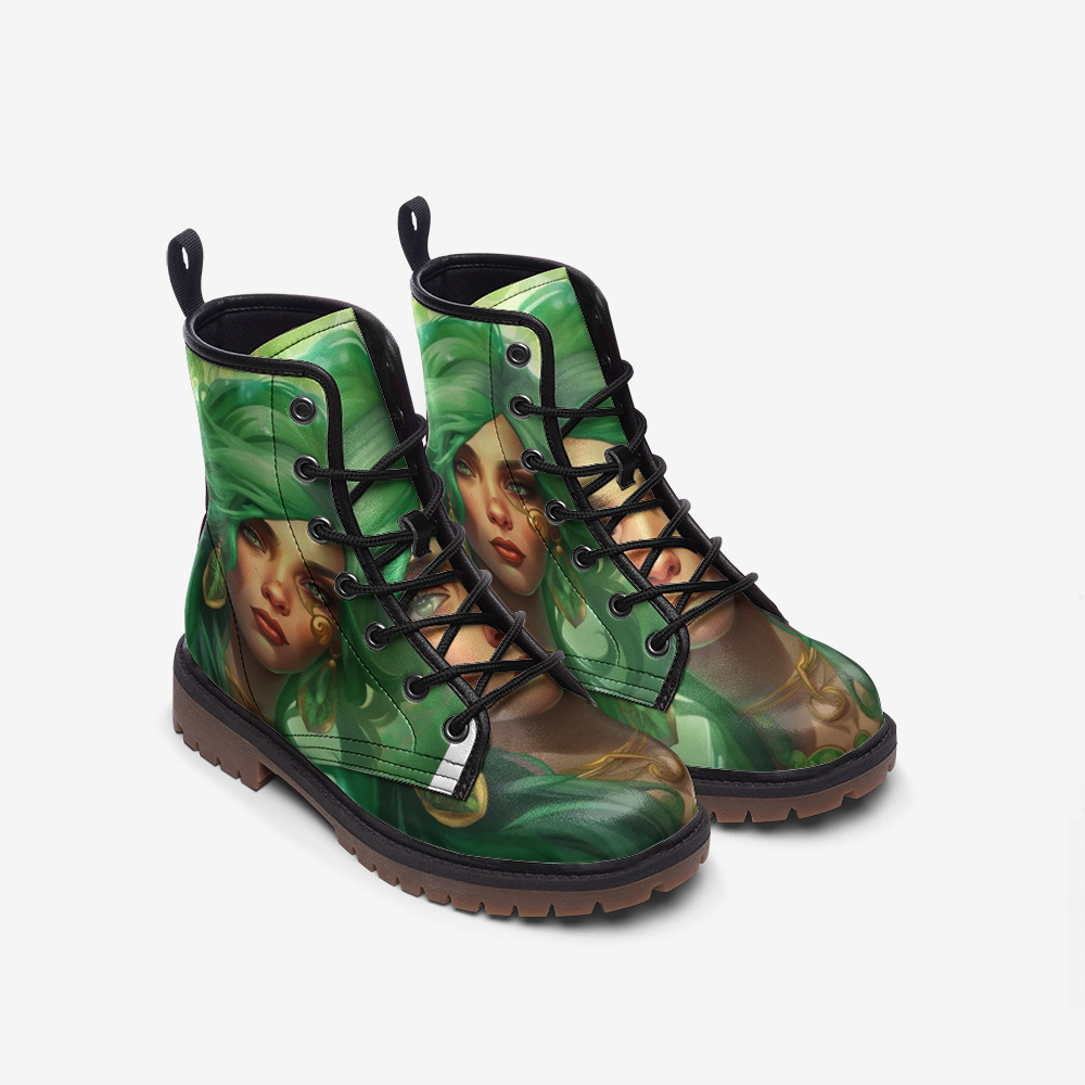 Hippie Art Zone - Green Hair Girl, Blend With The Nature Casual Leather Lightweight Boots For Hippies